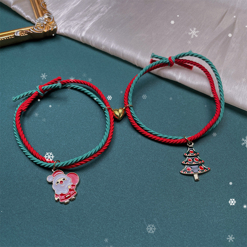 Wholesale Hand-woven dating atmosphere Christmas tree old man green and red string Christmas bracelet